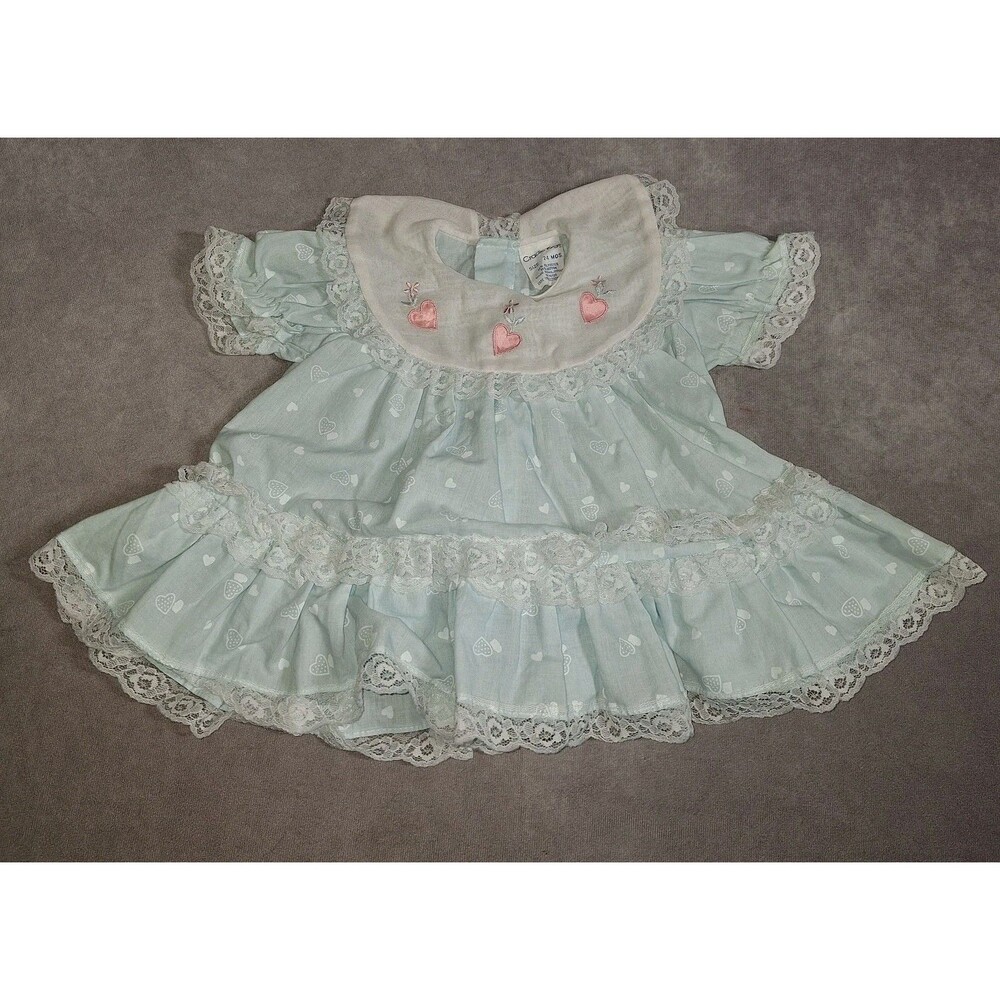 Cradle Togs VTG Girls Sz 24 Months Blue Floral Embroidered Lace Trim Dress